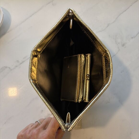 Vintage 70s 80s Gold Metalic Glam Leather Anne Klein Snap Clutch & Wallet NEW - Picture 4 of 12